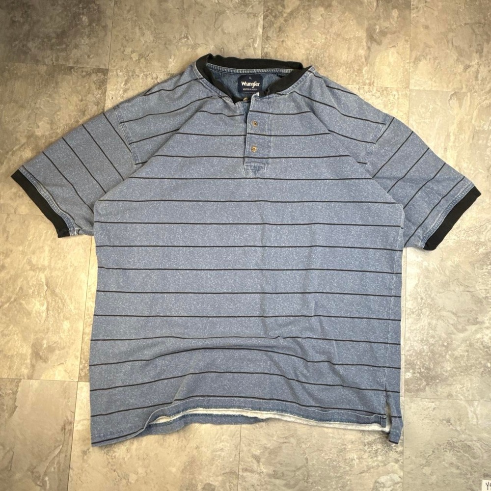 Vintage Blue and Black Wrangler Striped Henley Shirt XL